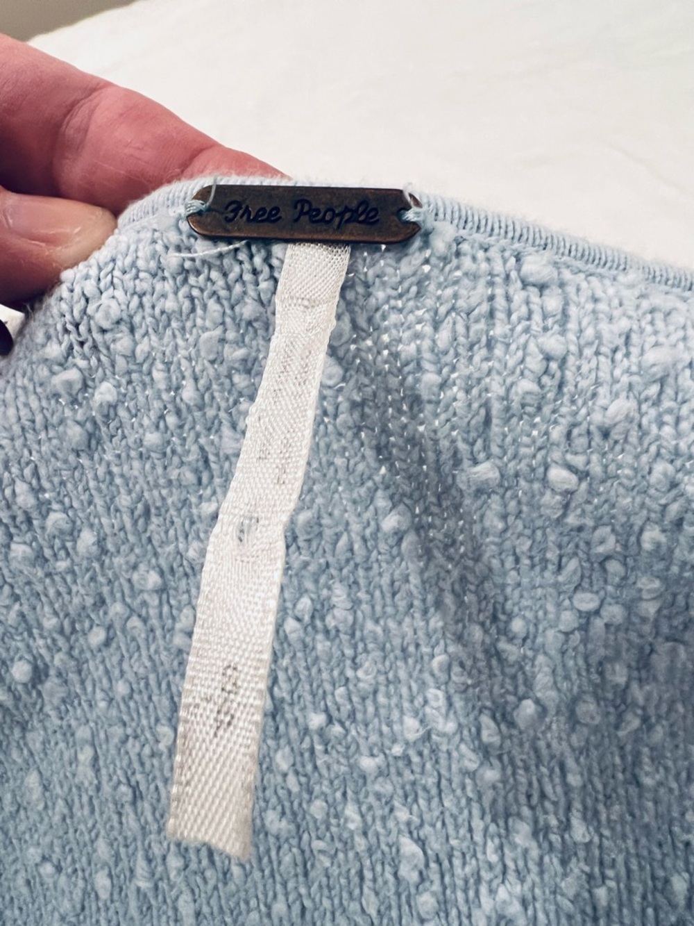 Free People Boho Sky Blue Off the Shoulder Knit Slouchy Cropped Sweater - Picture 2 of 10